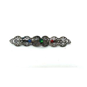 Vintage Filigree Brooch Multicolor Stones Antiqued Silver Design Elegant Jewelry
